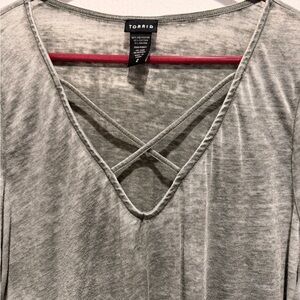 Torrid Gray Mineral Wash Criss Cross V Neck Tunic Top Plus Size 2X